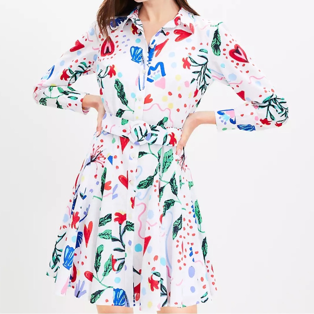 NWT Loft Tropical Rhythm Godet Multicolor Shirtdress with Belt